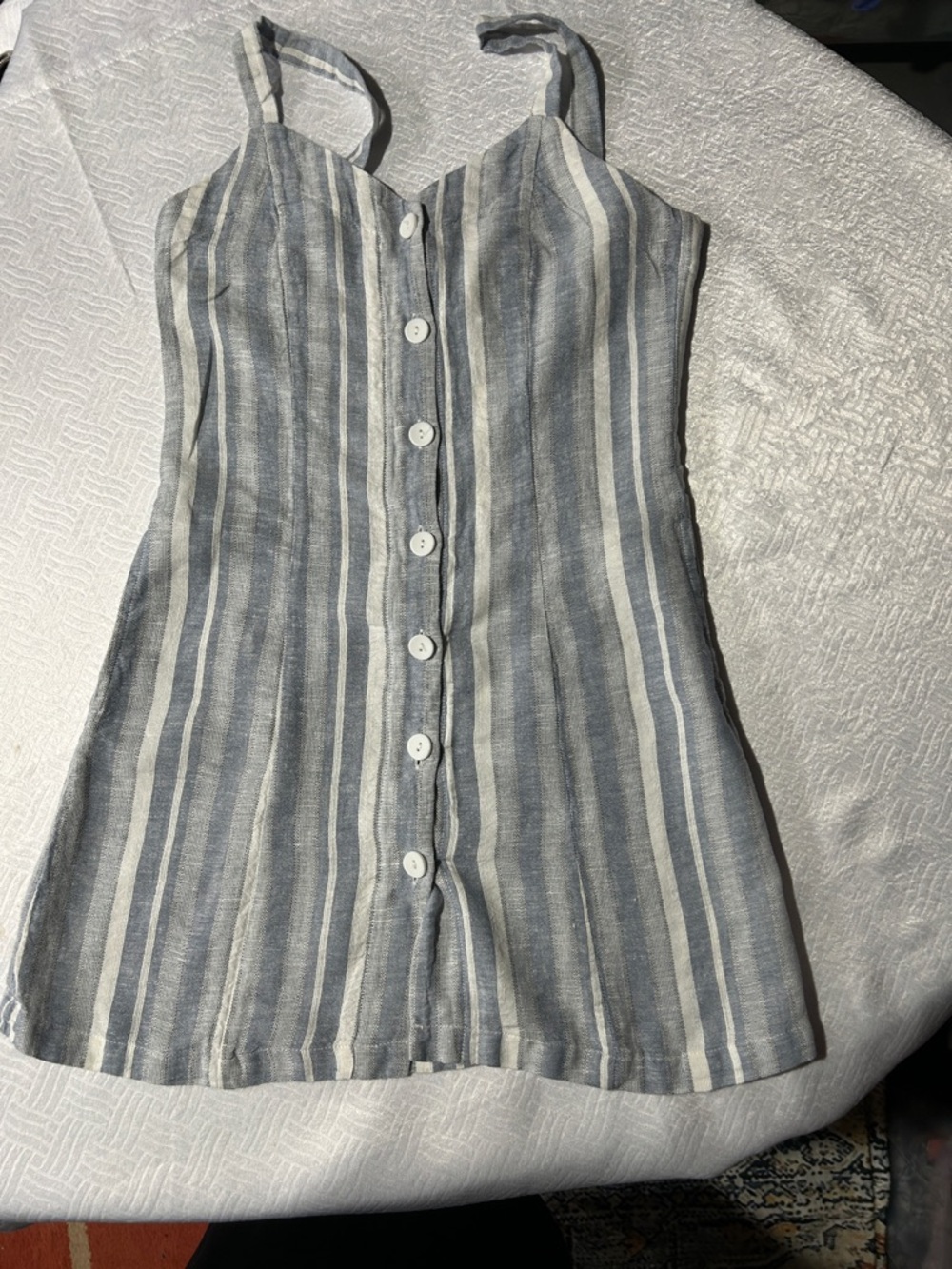 Striped Blue and White Button-Front Mini Dress